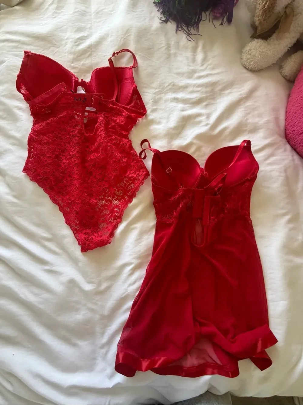 Daisy Fuentes Red Lace Bodysuit and Red Chemise Set